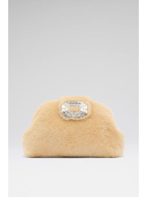 Amina Muaddi CAMELIA CLUTCH BEIGE SHEARLING