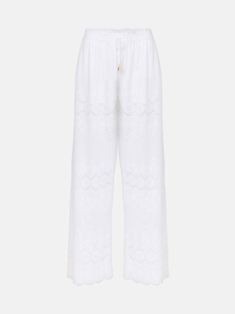 MELISSA ODABASH Immy broderie anglaise cotton wide-leg pants