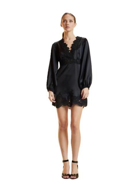 CYNTHIA ROWLEY Cynthia Rowley Satin Lace Mini Dress in Black at Nordstrom