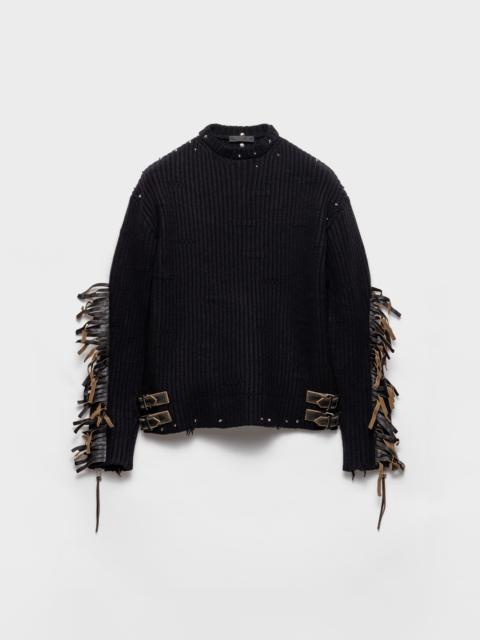 Prada Wool crew-neck sweater with fringe and studs