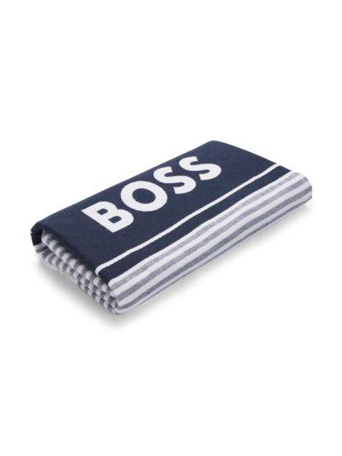 BOSS BEACH TOWEL IN COTTON WITH STRIPES AND LOGO
