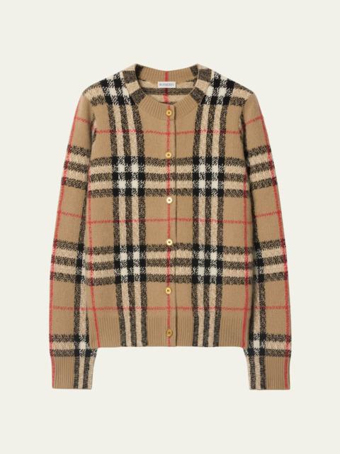 Burberry Clara Check Cashmere Crewneck Cardigan