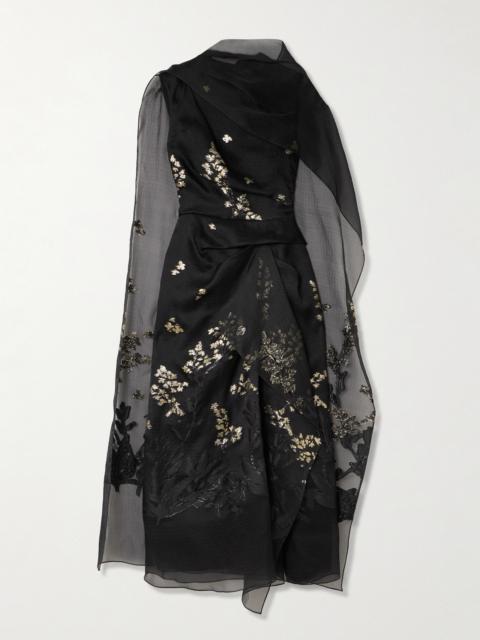Erdem Layered Metallic Silk-organza And Cloqué Midi Dress