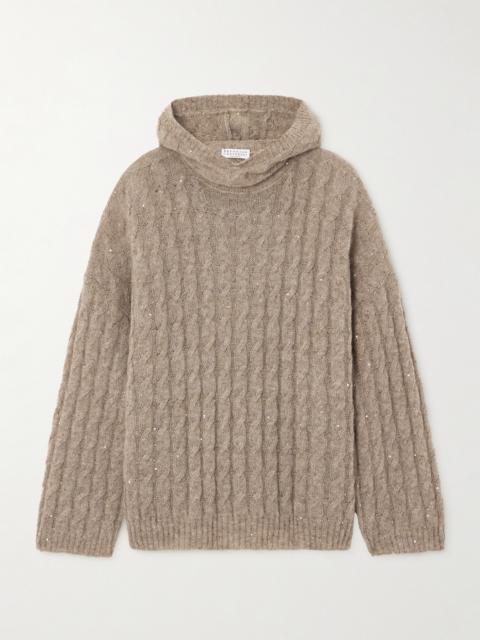 Brunello Cucinelli Hooded Sequin-embellished Cable-knit Sweater
