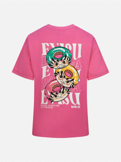 EVISU LOGO EMBROIDERY AND DONUT DARUMA PRINT FASHION FIT T-SHIRT