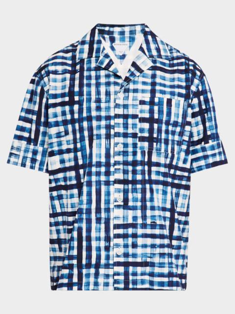 Bottega Veneta Men's Painted Gingham Camp Shirt