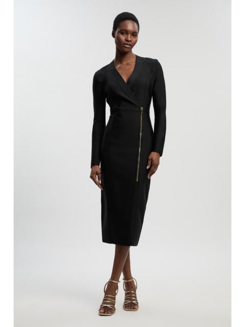 KAREN MILLEN Figure Form Bandage Asymmetric Zip Detail Midi Dress