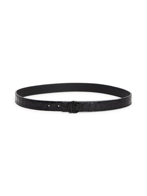 Christian Louboutin Christian Louboutin CL Monogram Buckle Croc Embossed Leather Belt in Black/Black at Nordstrom