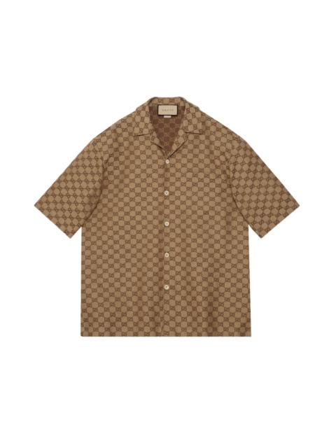 GUCCI GUCCI $1350 Camel/Ebony GG Linen Shirt New & Authentic (Men'