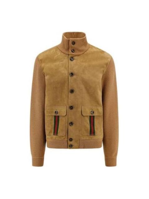 GUCCI Gucci Suede Bomber Jacket With Web 'Camel' 764343-XKDO4-2184