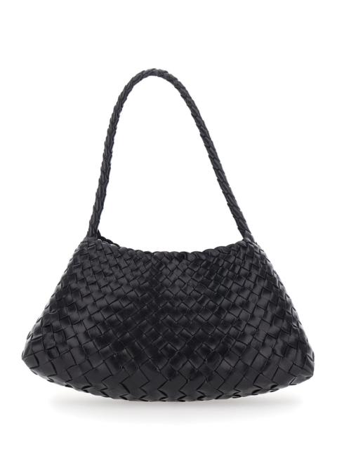 DRAGON DIFFUSION Dragon Diffusion Women 'Rosanna' Black Mini Shoulder Bag With Woven Design And Top Handle In Leather