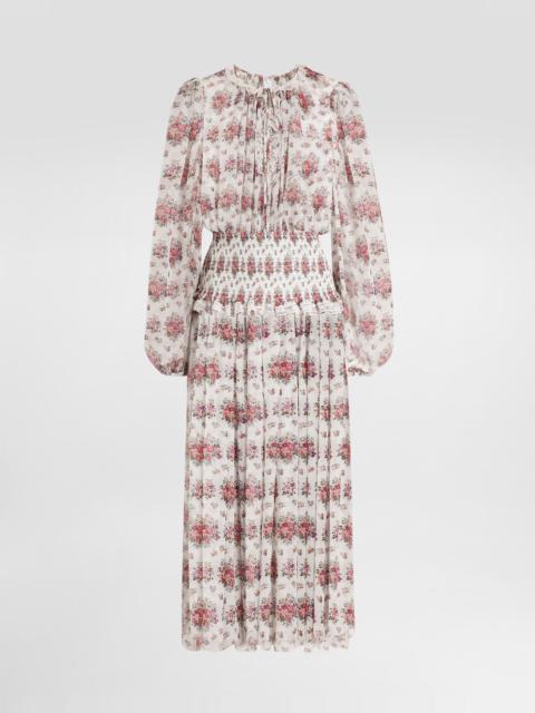 Dolce & Gabbana Small flower bouquets-print long chiffon dress