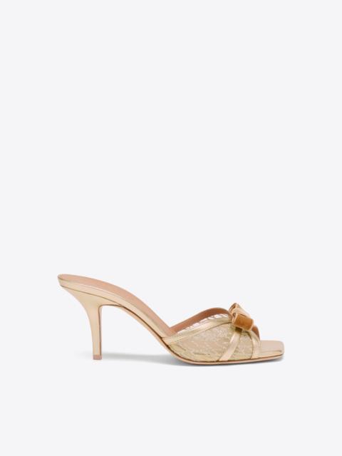 MALONE SOULIERS Perla 70 Gold Glitter Mesh Heeled Sandals