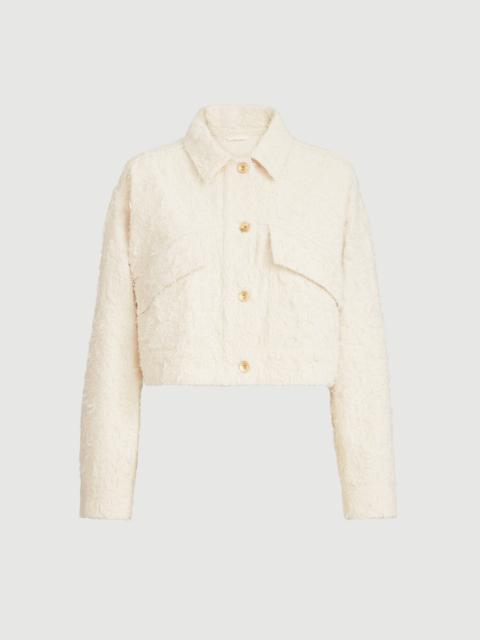 Brunello Cucinelli Fuzzy dyed denim outerwear jacket with monili