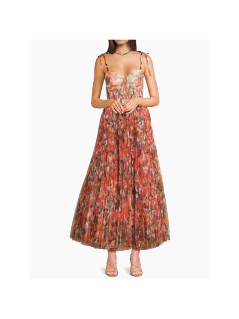 Other Designers Hutch Brianna Shoulder Tie Painted Lush Floral Maxi Dress Orange Size Medium