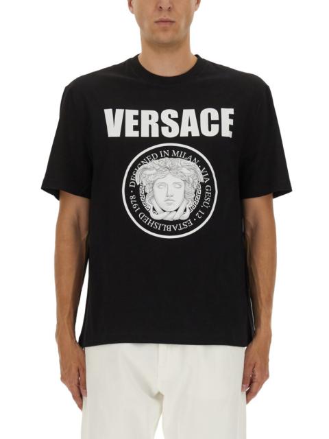 VERSACE COTTON LOGO T-SHIRT WITH ROCK JELLYFISH PRINT
