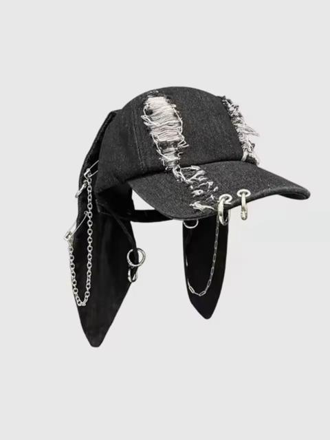 Japanese Brand - chunky bunny rabbit ear distressed raw denim cap