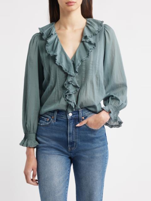 DÔEN DÔEN Hardy Ruffle Pintuck Organic Cotton Top in Lagoon at Nordstrom