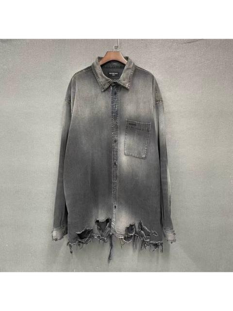 BALENCIAGA Balenciaga embroidered logo distressed long-sleeved shirt