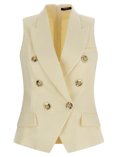 Balmain Gold And Gold Coin Gilet White