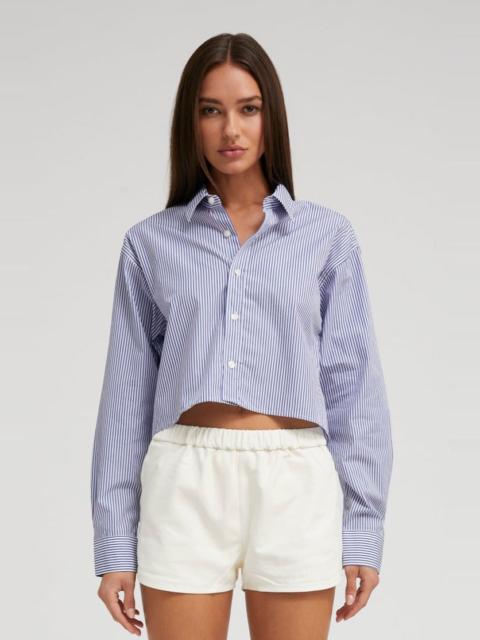 SPRWMN BLUE STRIPED CROPPED BUTTON DOWN
