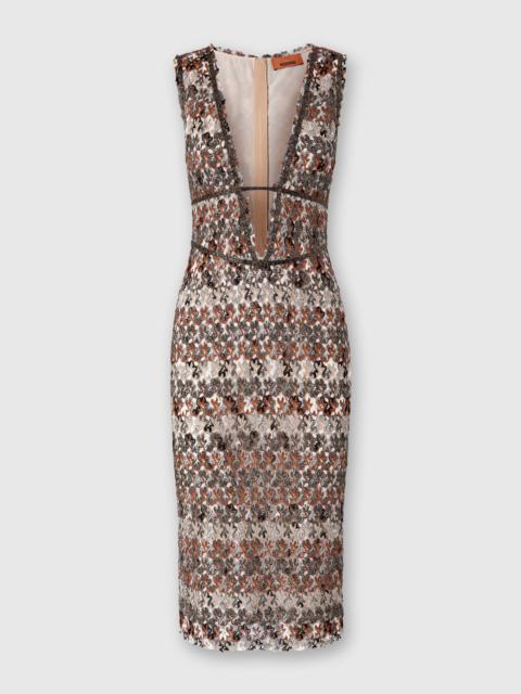Missoni Missoni Midi Dress With V-neck And Embroidered Lace in Beige at Nordstrom