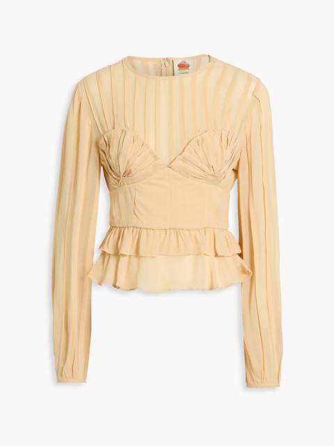 FARM RIO Pintucked crepe de chine blouse