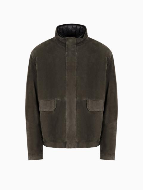 EMPORIO ARMANI Goat suede relaxed-fit blouson with removable inner jacket