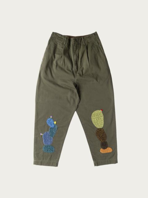 Kapital Chino High Waisted NIME Pants (CACTUS Embroidery) - Khaki