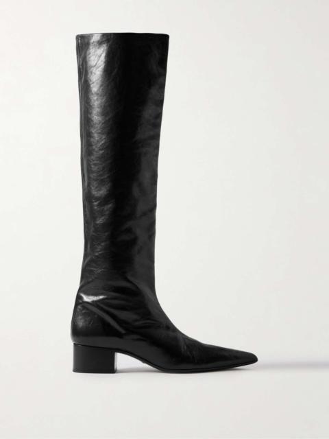 Andee crinkled-leather knee boots Black