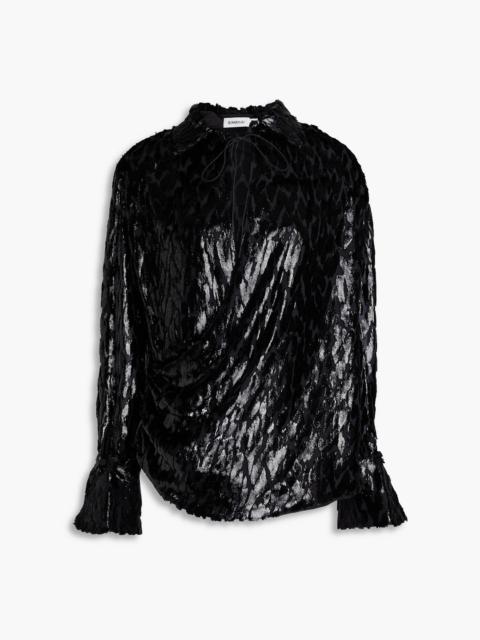 SIMKHAI Luella wrap-effect metallic fil coupé Lurex and silk-blend blouse