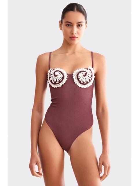 PatBO MERIAN KNIT EMBROIDERD SWIMSUIT