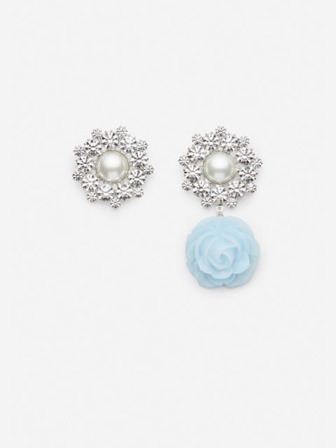 MAGDA BUTRYM Pearl and crystal cluster earrings with blue rose drop