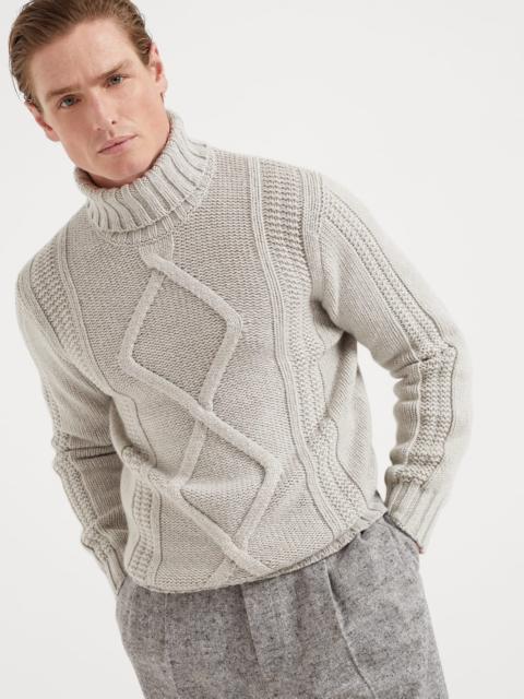 Brunello Cucinelli Irish cable turtleneck sweater in cashmere Feather yarn