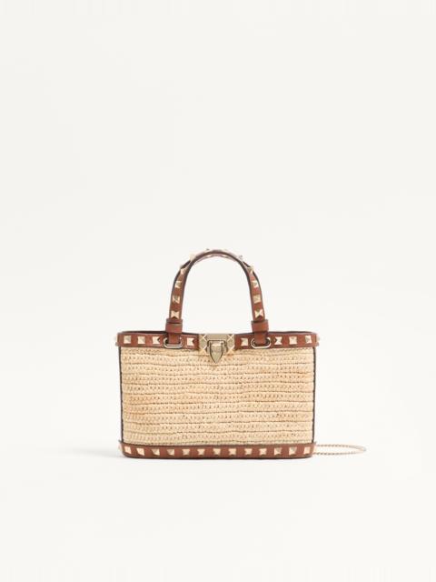 Valentino MINI ROCKSTUD SHOPPING BAG IN RAFFIA.