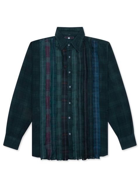 NEEDLES RIBBON OVER DYE FLANNEL SHIRT - DARK GREEN