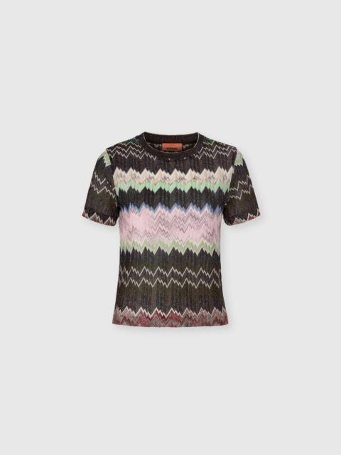 Missoni Viscose Lamé Crewneck T-Shirt with Ribbed Collar