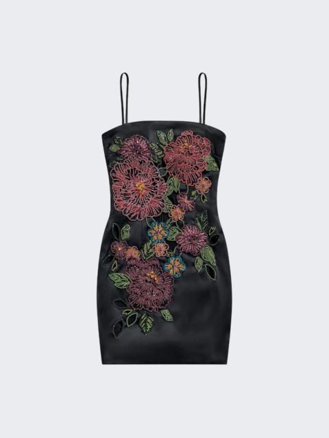 AREA Embroidered Crystal Flower Mini Dress Multicolor