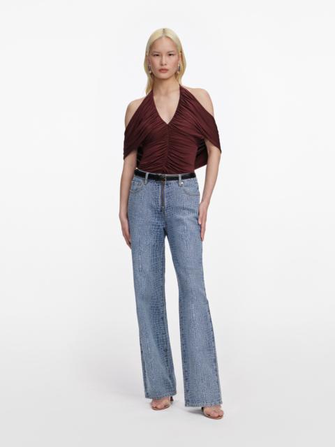 self-portrait Brown Jersey Drape Top