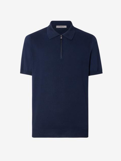 CORNELIANI Navy blue zip-up Pima cotton polo shirt