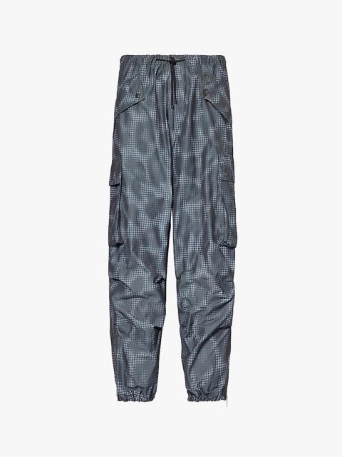 Abstract-pattern relaxed-fit cotton-blend cargo trousers