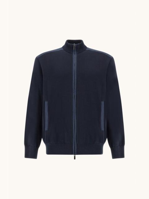 Paul & Shark ZIP‑UP SWEATER IN FRESCO COTTON WITH LINEN DETAILS