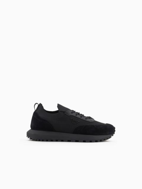 EMPORIO ARMANI Knit sneakers with suede details