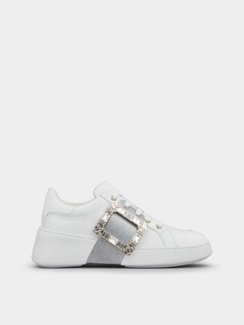 Roger Vivier Viv' Skate Glitter Strass Buckle Sneakers in Soft Leather