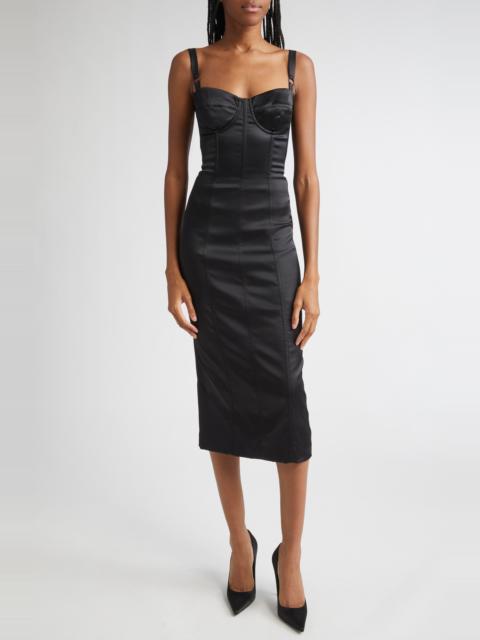 Dolce & Gabbana Dolce&Gabbana Bustier Detail Satin Midi Dress in N0000 Nero at Nordstrom