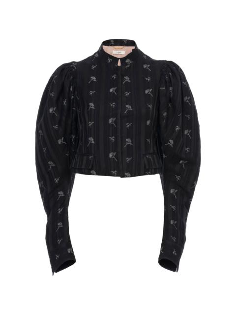 Chloé Puff-Sleeve Cotton-Silk Jacquard Cropped Jacket black