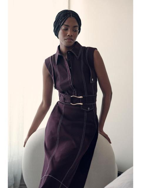 KAREN MILLEN Petite Tailored Top Stitch Detail Belted Midi Dress