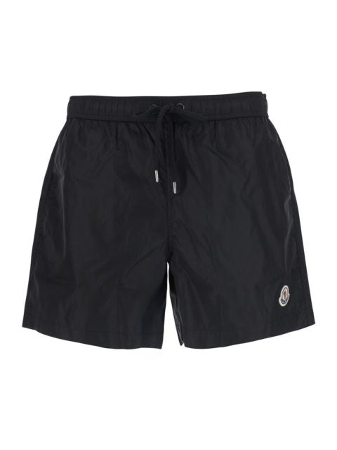 Moncler Moncler Men Black Swim Shorts With Elasticated Waist And Logo Patch On The Front In Tech Fabric For 