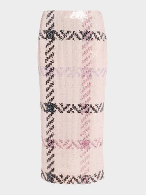 BRANDON MAXWELL The Mercer Paillette Check Midi Skirt