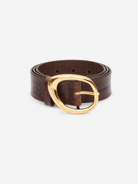 MAGDA BUTRYM Fluid buckle leather belt in brown and gold